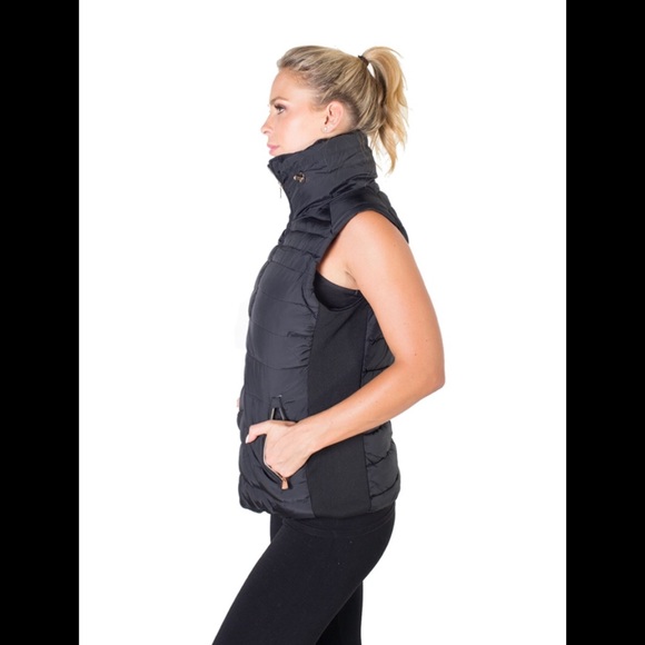 Black High Collar Sleeveless Puff Vest - Picture 3 of 13